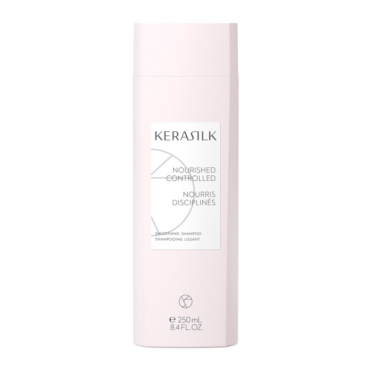 Kerasilk smoothing shampoo front view showing sleek bottle and easy dispensing benefit
