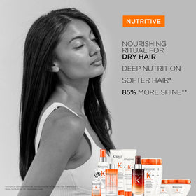 KÉRASTASE after-wash hair shown silky and shiny for improved manageability