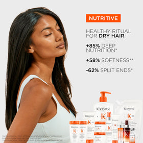 KÉRASTASE after-wash hair close-up showing softer, smoother mid-lengths and ends