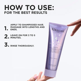 KÉRASTASE being applied to blonde lengths showing detangling and softening benefit