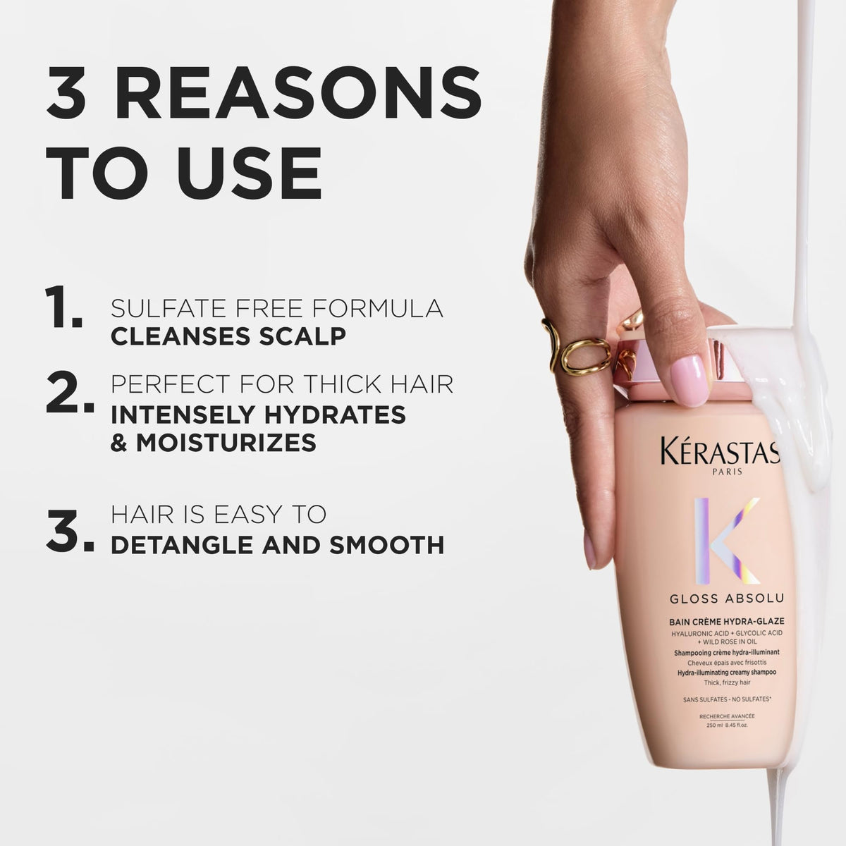 KÉRASTASE pouring refill into signature bottle for sustainable reuse