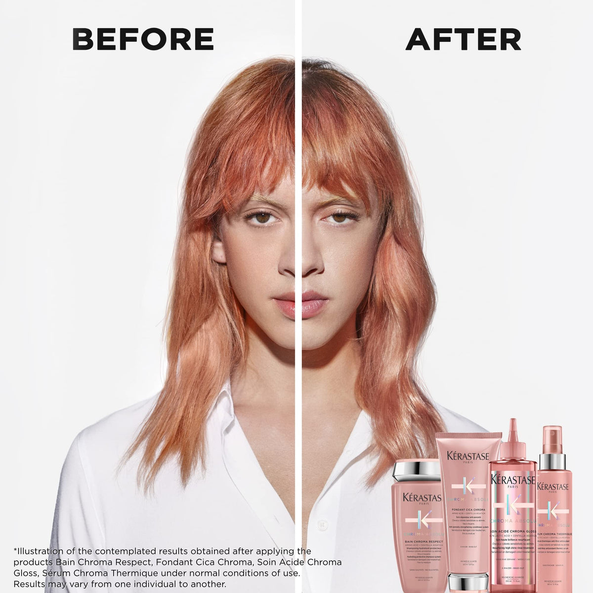 KÉRASTASE before and after hair showing improved shine and strength