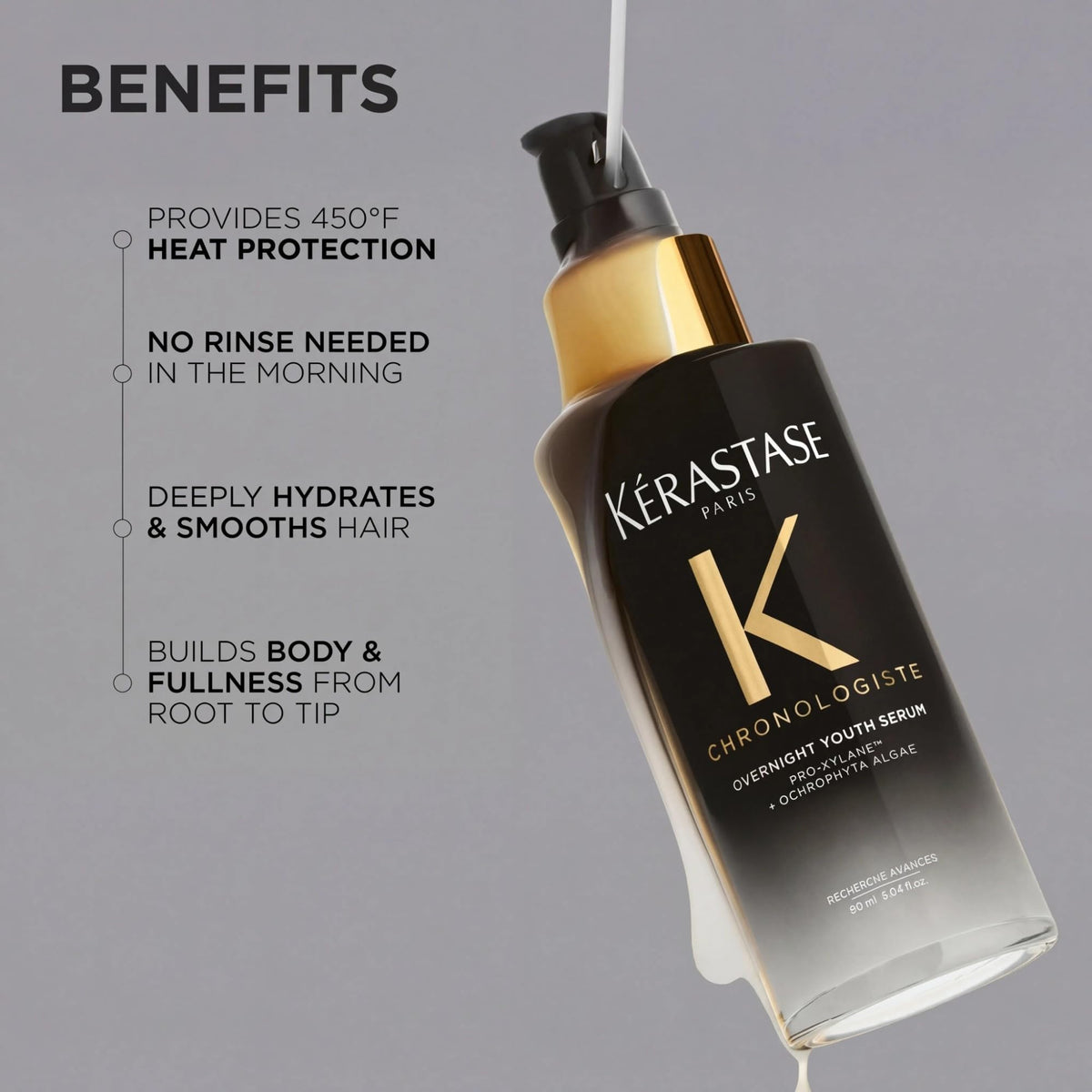 KÉRASTASE application to hair before bed showing restorative overnight treatment benefit