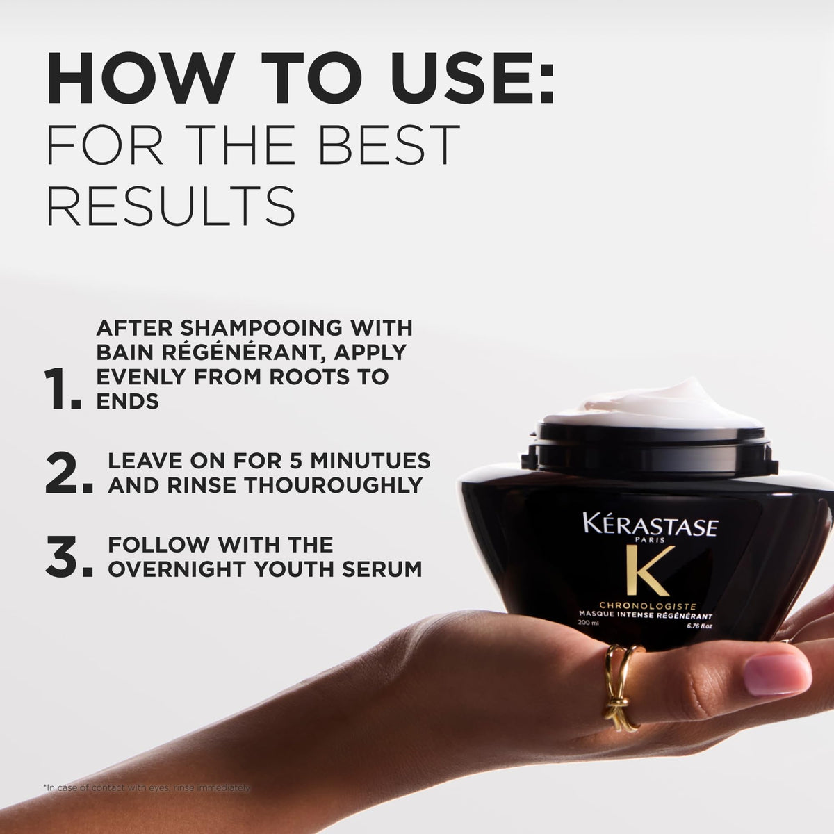 KÉRASTASE jar in hand showing travel size scale for easy on-the-go conditioning