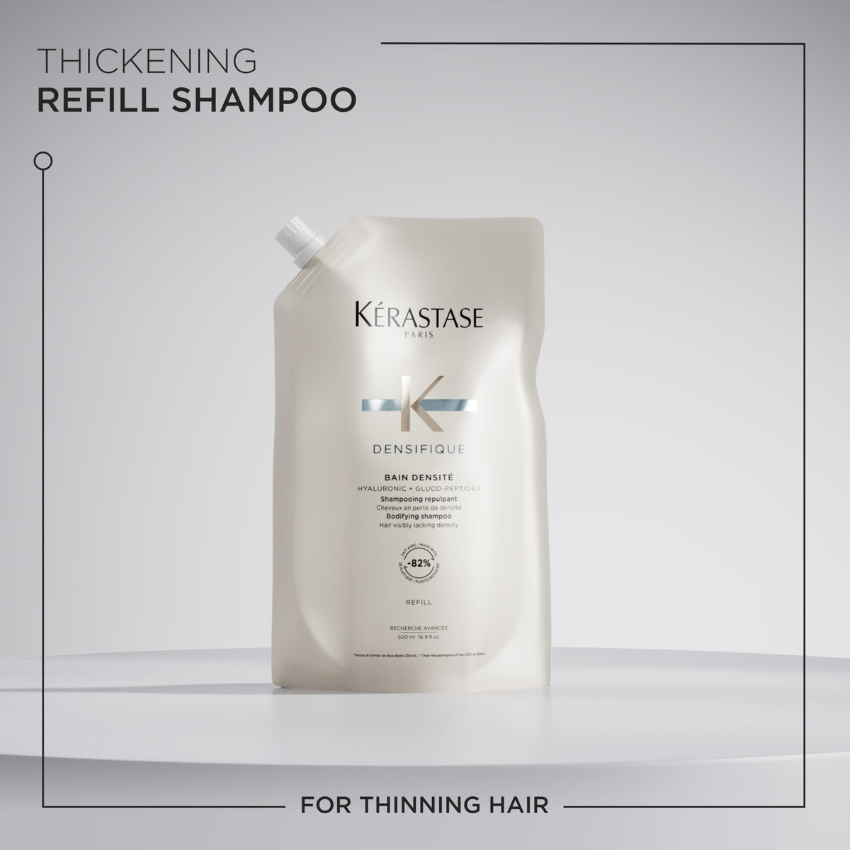 KÉRASTASE label detail with ingredients highlighting hyaluronic benefit