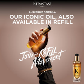KÉRASTASE bottle on bathroom shelf in lifestyle setting conveying everyday luxury