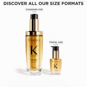 KÉRASTASE bottle beside ruler, illustrates compact travel-friendly scale