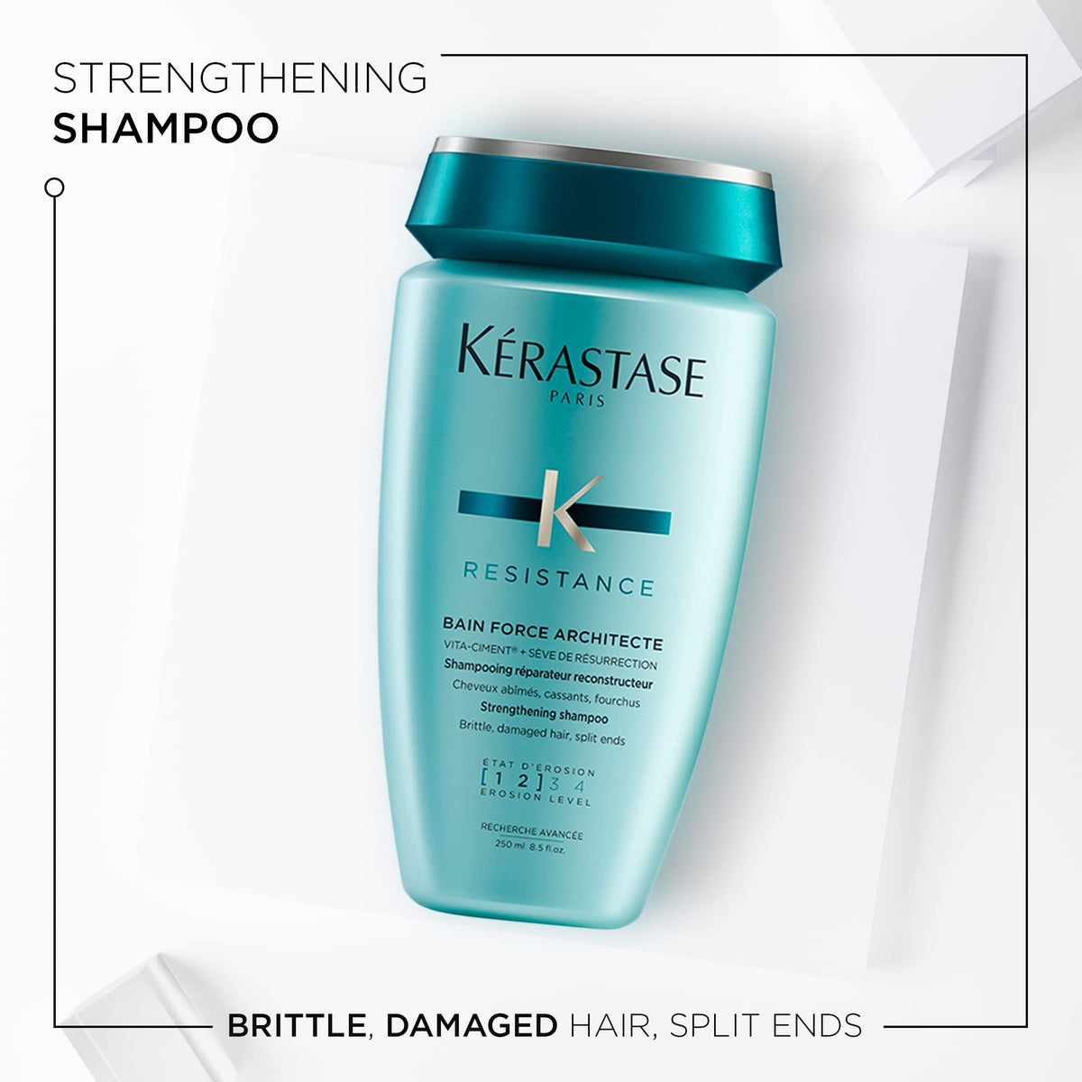 KÉRASTASE close-up of bottle pump and label highlighting easy dispensing benefit