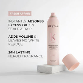 KÉRASTASE aerosol spray nozzle close-up demonstrating fine mist application benefit
