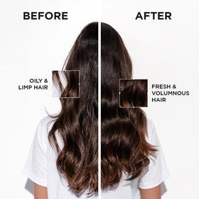 KÉRASTASE applied to roots on model demonstrating fast scalp refresh benefit