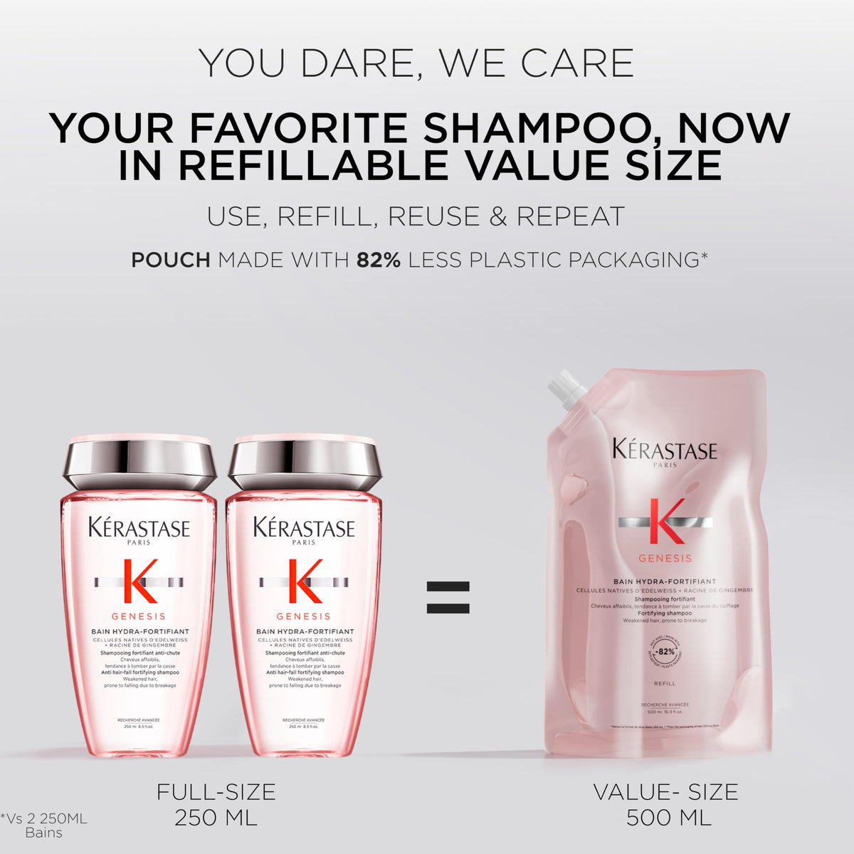 KÉRASTASE refill pouch standing upright highlighting eco-friendly refill benefit