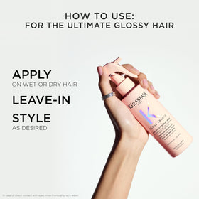 KÉRASTASE bottle in hand to show travel-friendly 1.52 fl oz size