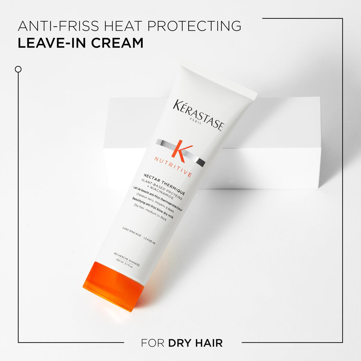 KÉRASTASE before and after styling comparison showing decreased frizz and smoother finish