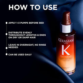 KÉRASTASE application on damp hair showing how to use serum before sleep for softer hair