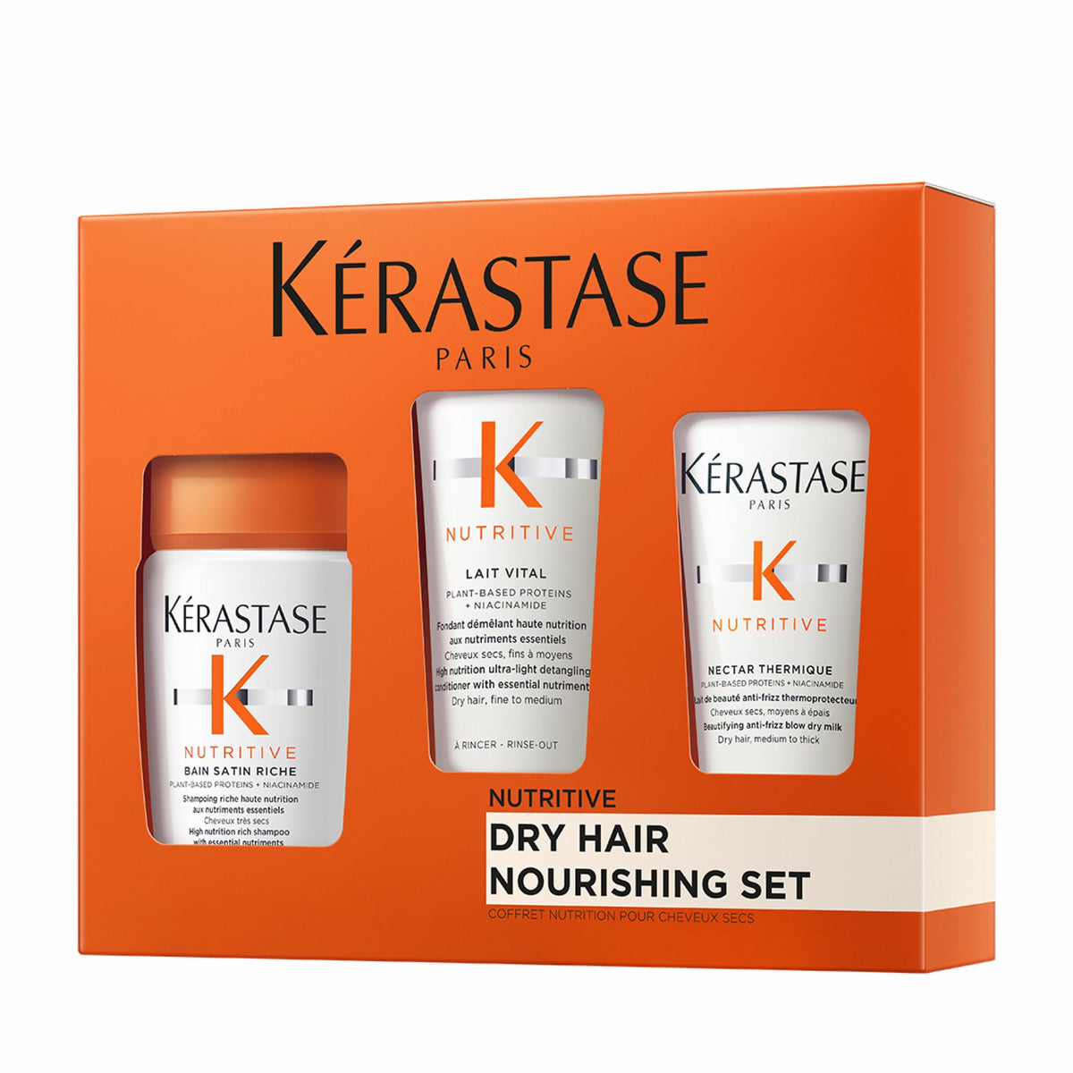 KÉRASTASE discovery set front packaging shows trio and travel readiness