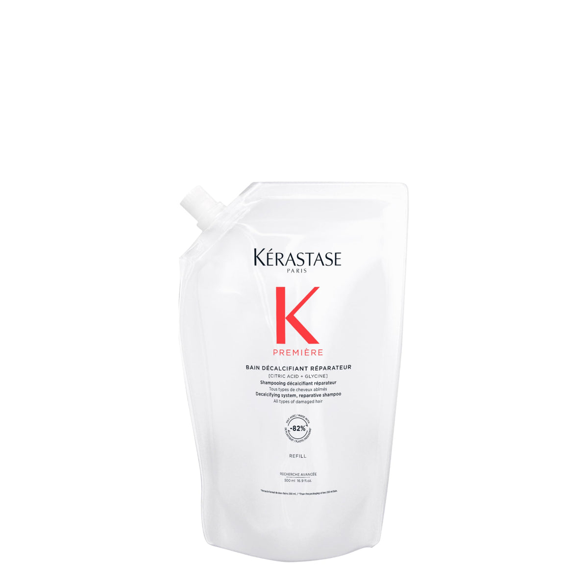 KÉRASTASE front packaging showing bottle and refill, presents premium refill benefit