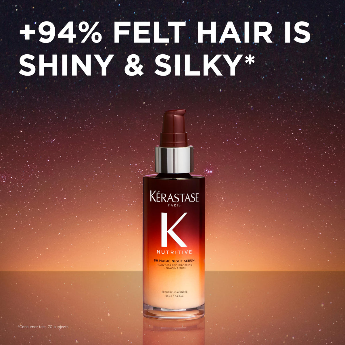 KÉRASTASE serum placed on vanity set in a nighttime routine lifestyle setting