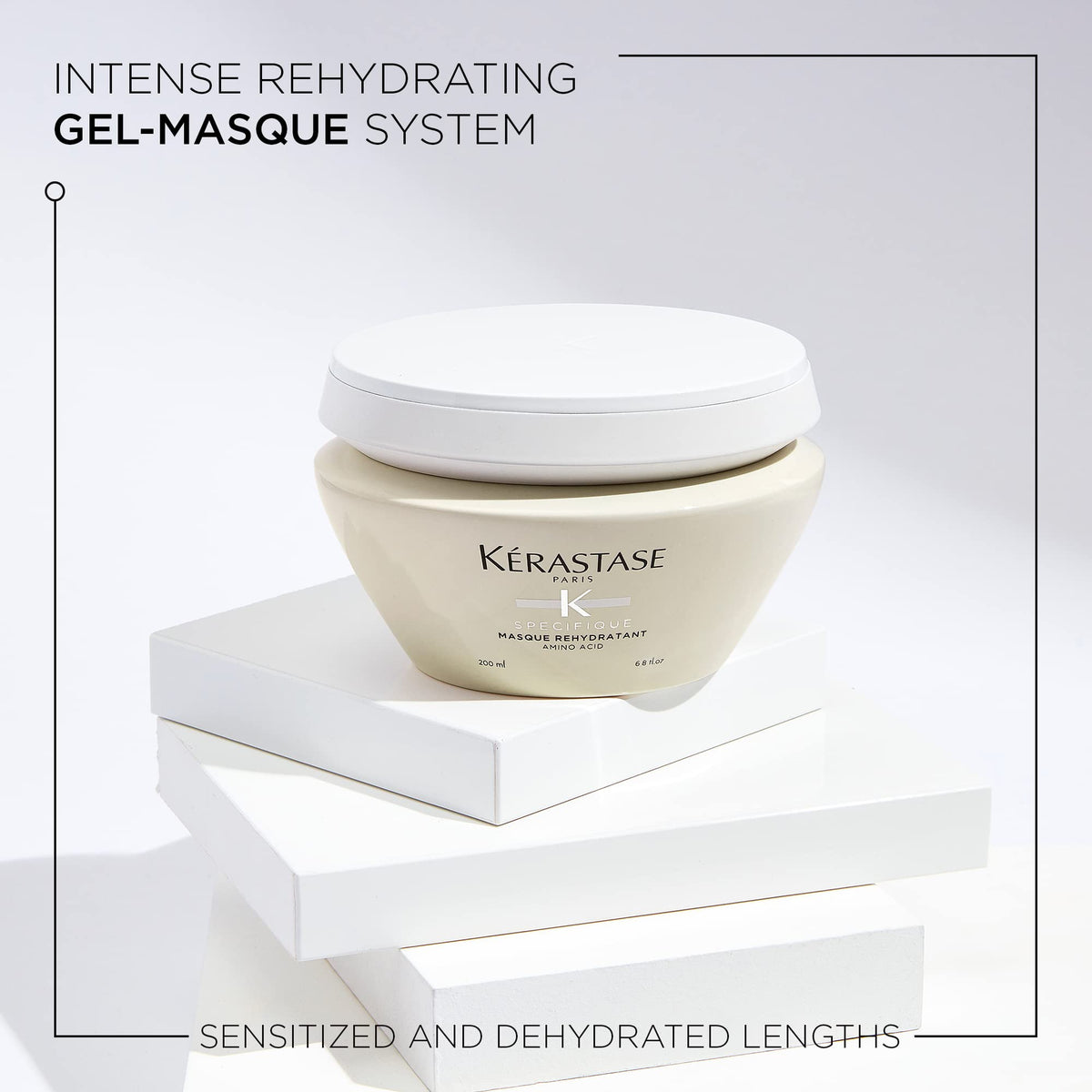 KÉRASTASE gel-cream texture inside jar illustrating lightweight hydration ready to nourish lengths
