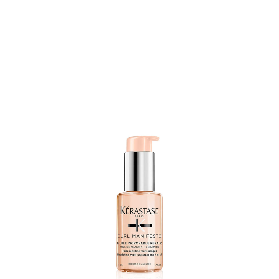 KÉRASTASE bottle front view, clear label and polished finish for trusted care