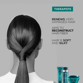 KÉRASTASE before and after hair comparison showing reduced breakage and shine