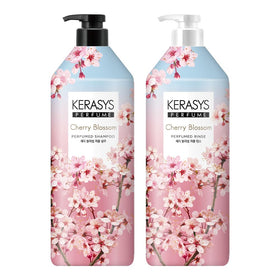 Kerasys front view of shampoo and conditioner showing packaging and scent benefit