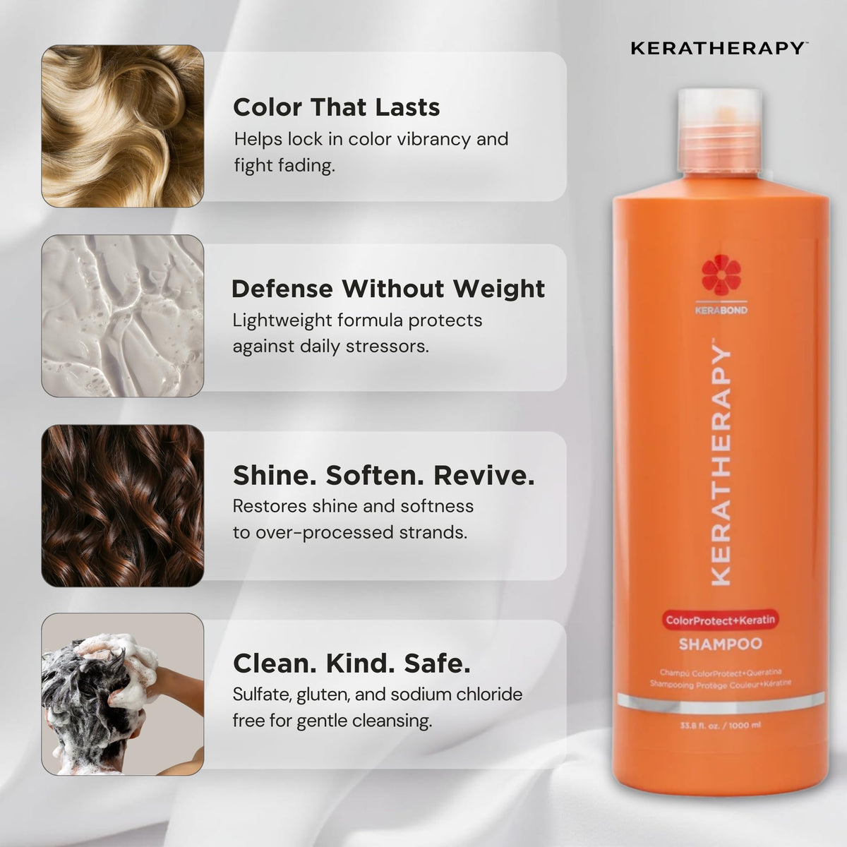 KERATHERAPY 1000ml bottle held to show large salon-sized capacity