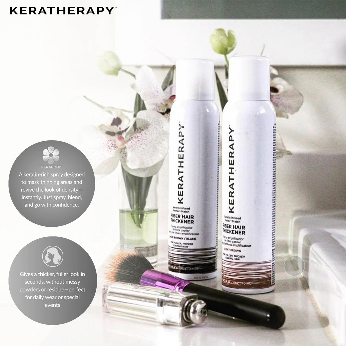 KERATHERAPY applying spray to roots for discreet scalp coverage benefit