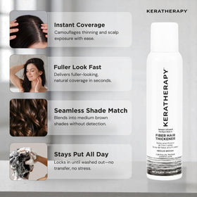 KERATHERAPY applying spray to roots to conceal thinning areas and boost visible density
