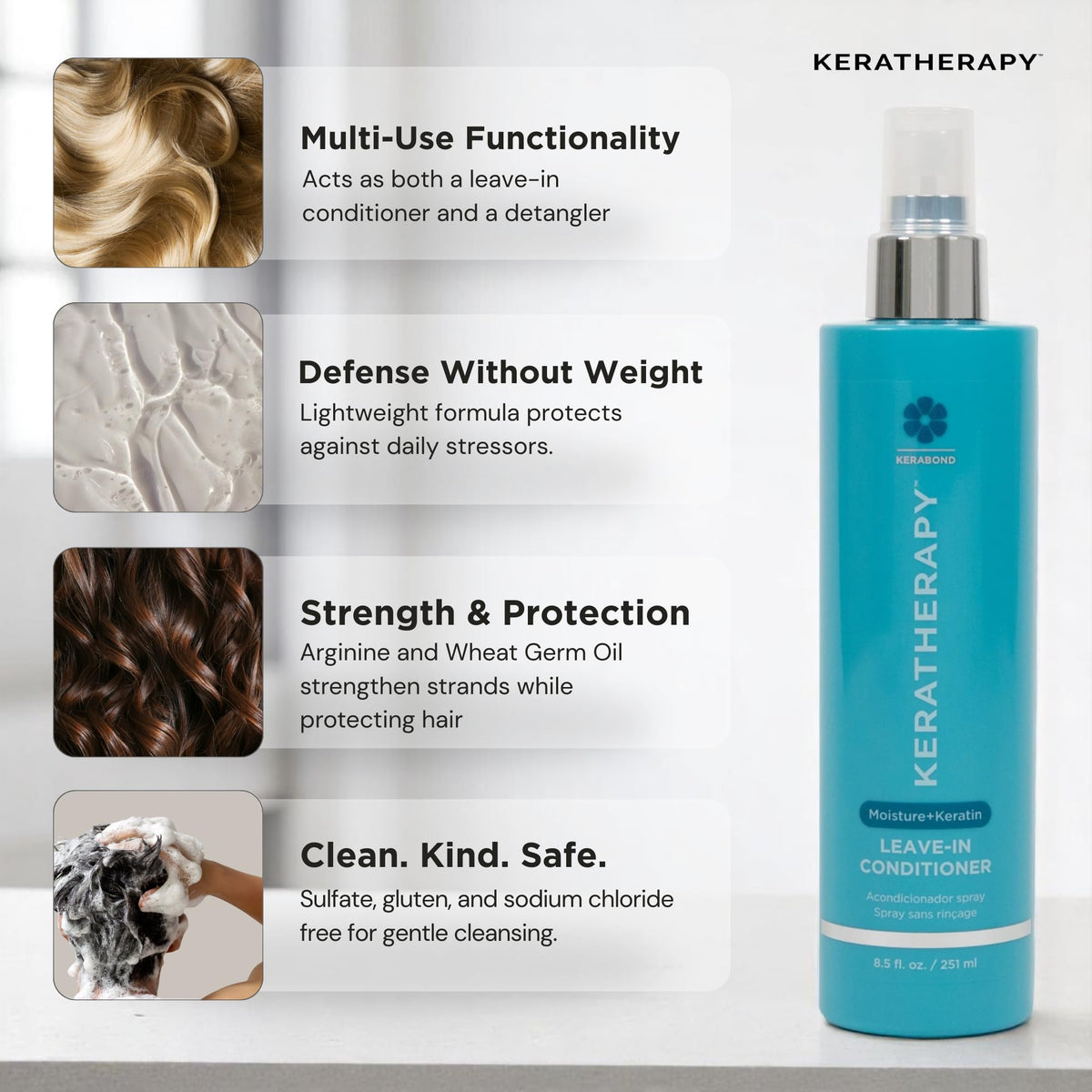 KERATHERAPY before and after detangling demonstrating smoother comb-through benefit