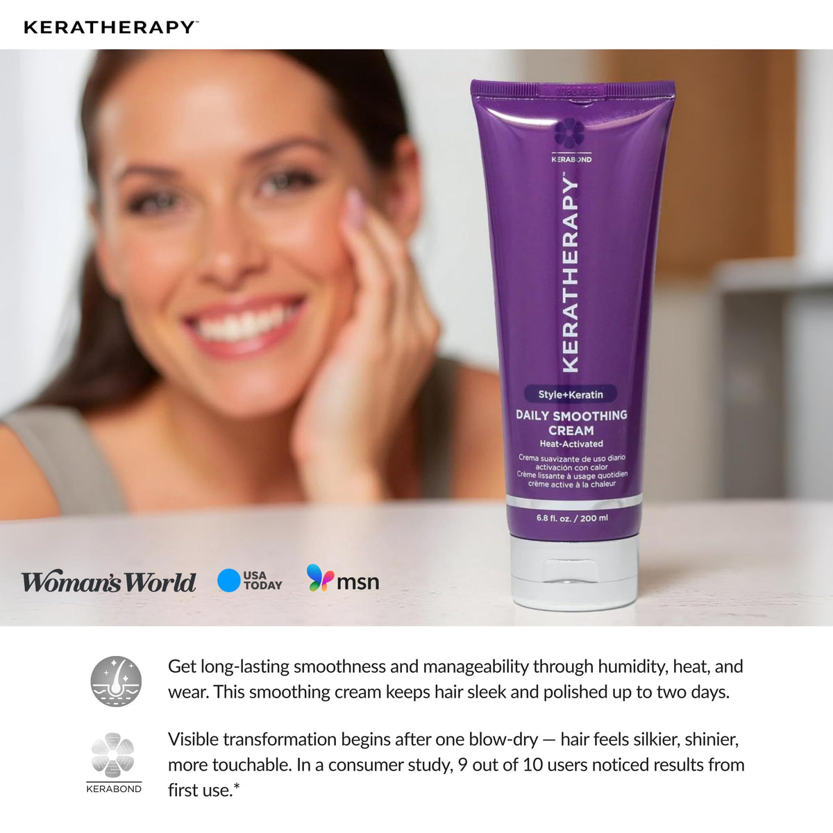 KERATHERAPY used during blowout with round brush showing smoother styling result