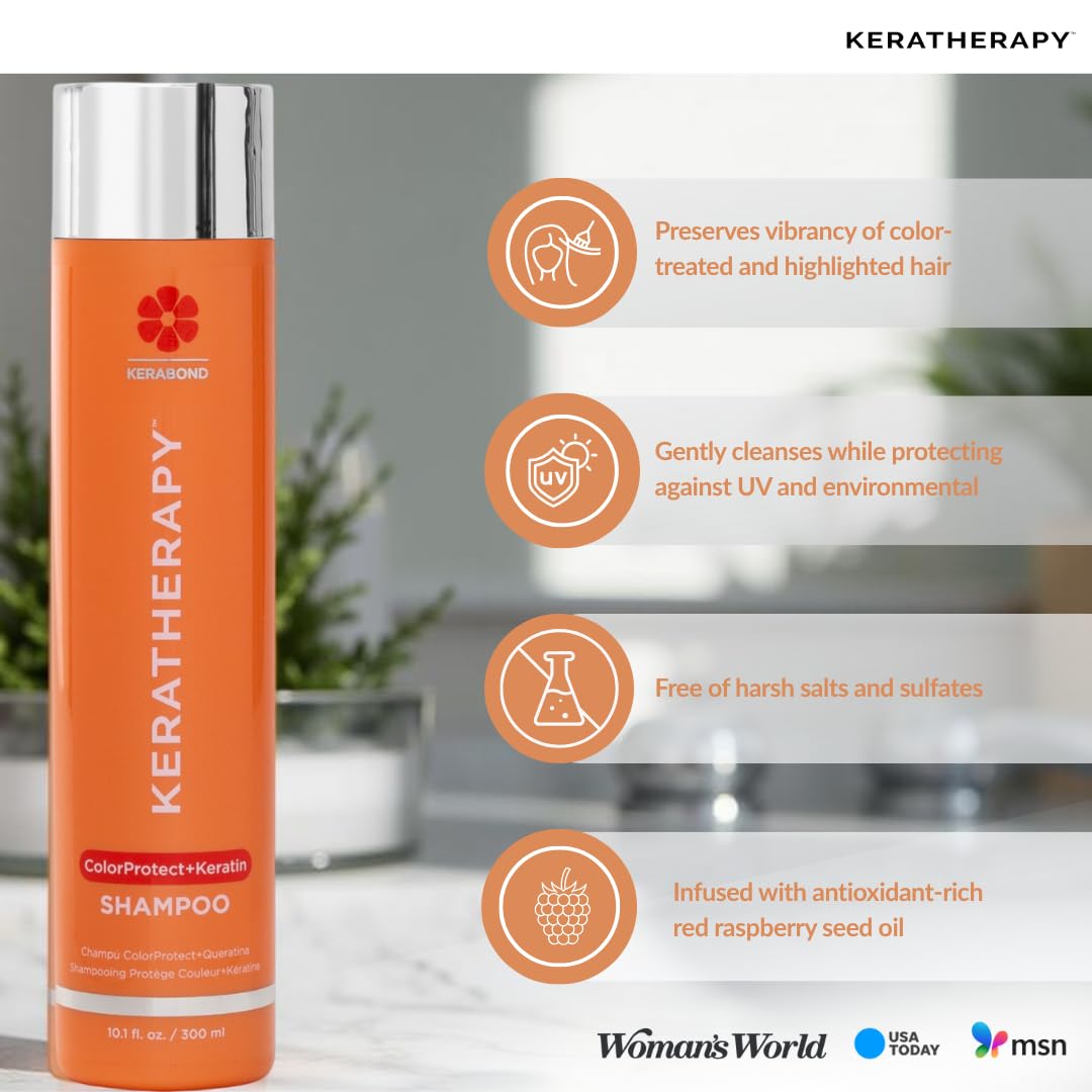 KERATHERAPY bottle in hand showing compact 10.1 fl. oz. travel-friendly benefit