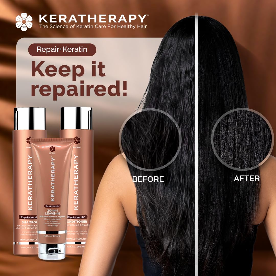 KERATHERAPY shampoo on bathroom shelf in lifestyle scene enhancing routine