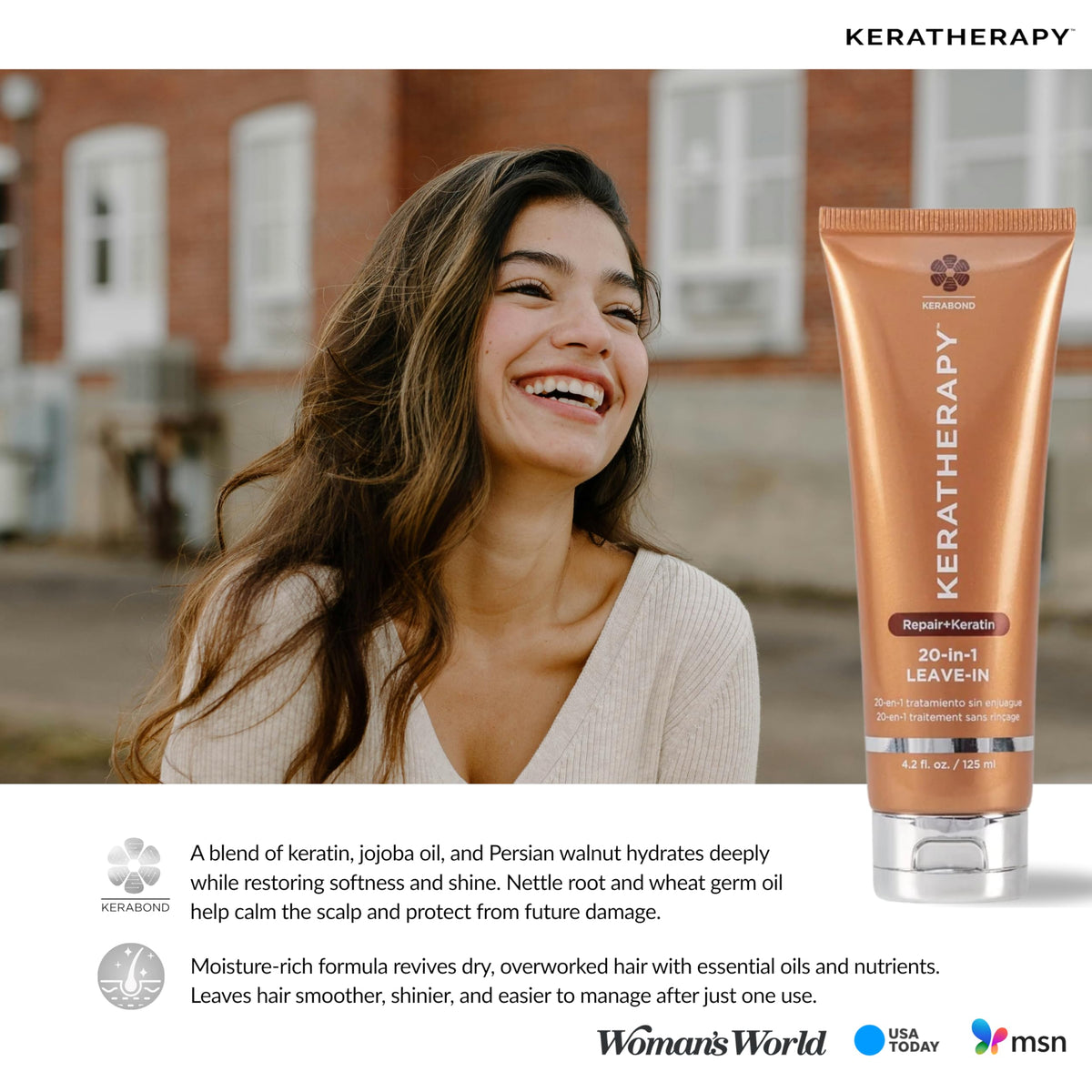 KERATHERAPY spray being applied to damp hair improving detangling and prep