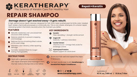 KERATHERAPY pump and label close-up highlighting clear formula information