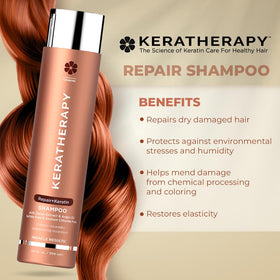 KERATHERAPY clear shampoo texture on palm illustrating lightweight lather