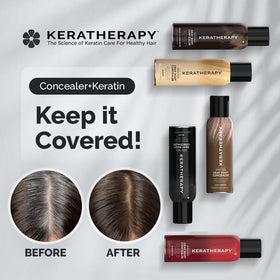 Keratherapy lifestyle bathroom mirror touchup showing quick confidence-boosting benefit