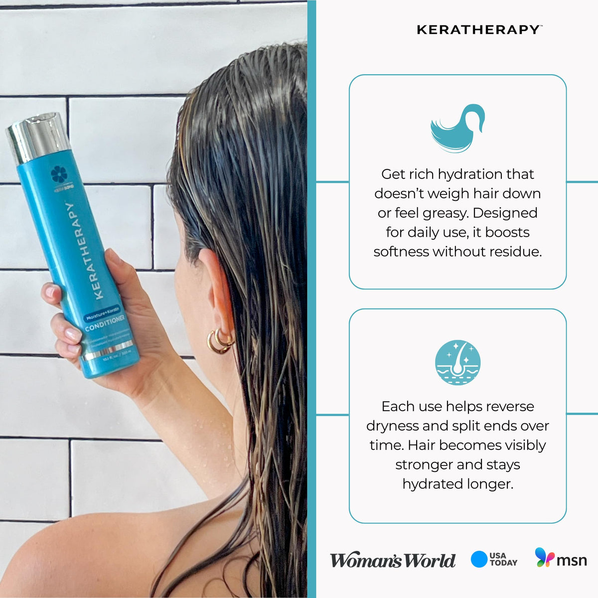 KERATHERAPY lifestyle bathroom shelf staged for routine use and visible styling readiness