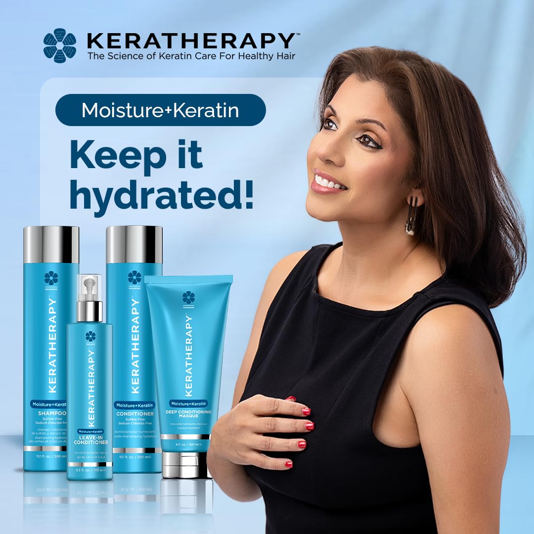 KERATHERAPY bottle placed in modern bathroom to show lifestyle appeal