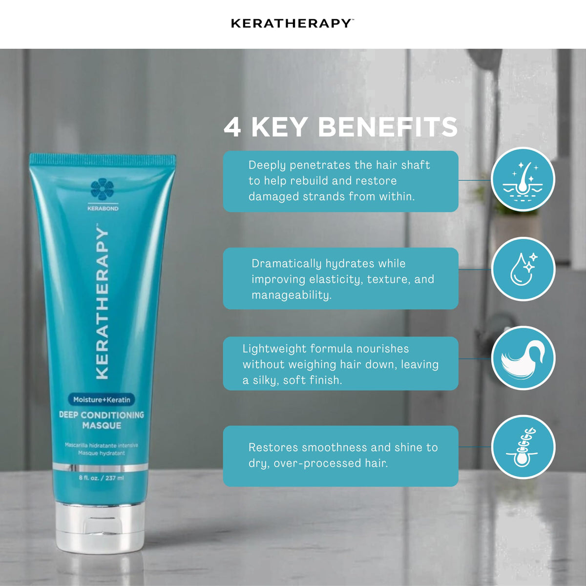 KERATHERAPY ingredient display with jojoba and wheat oils for nourishing benefits