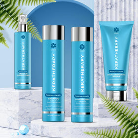 KERATHERAPY on bathroom shelf lifestyle shot suggesting daily self-care benefit