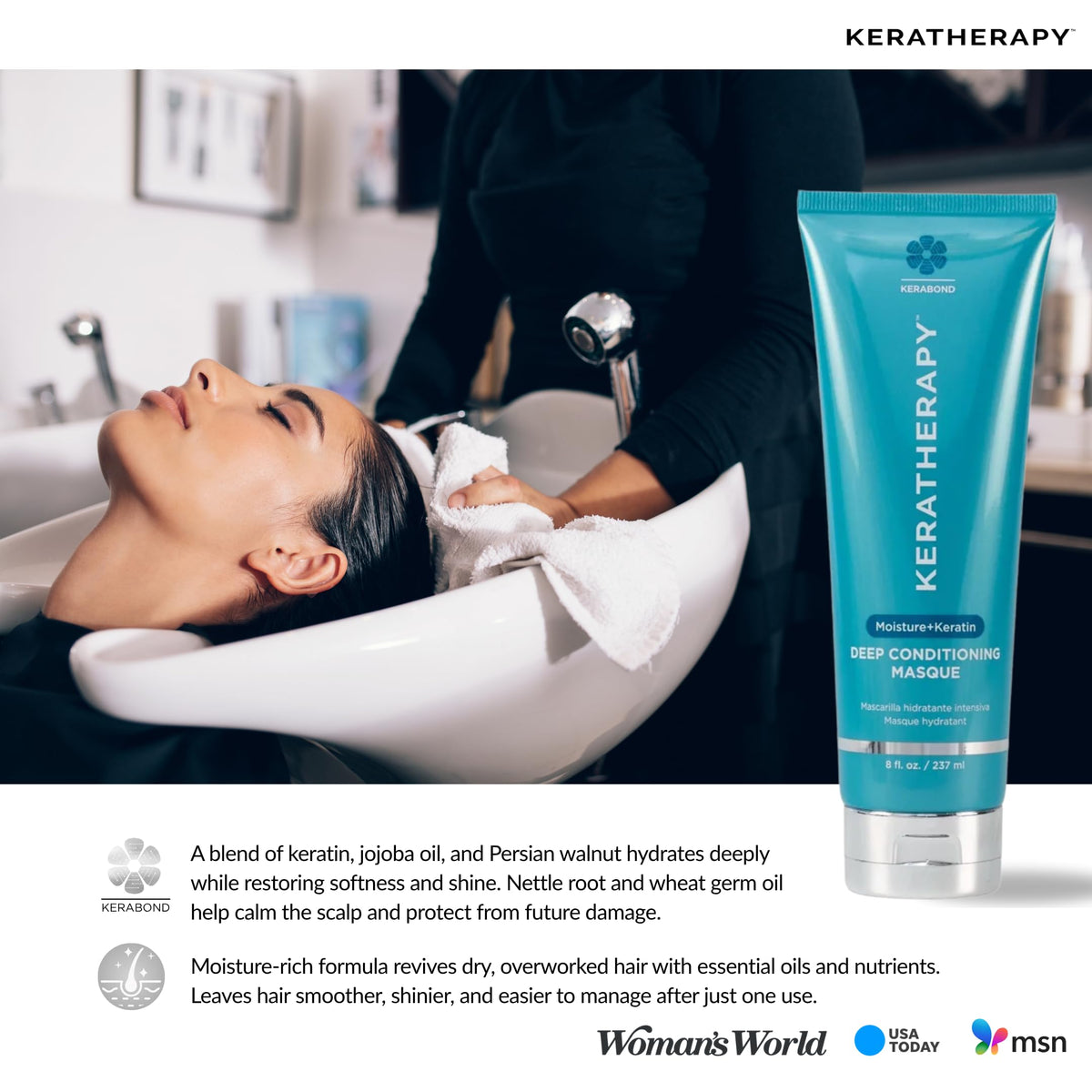 KERATHERAPY rinse detail showing clean runoff and no heavy residue after use
