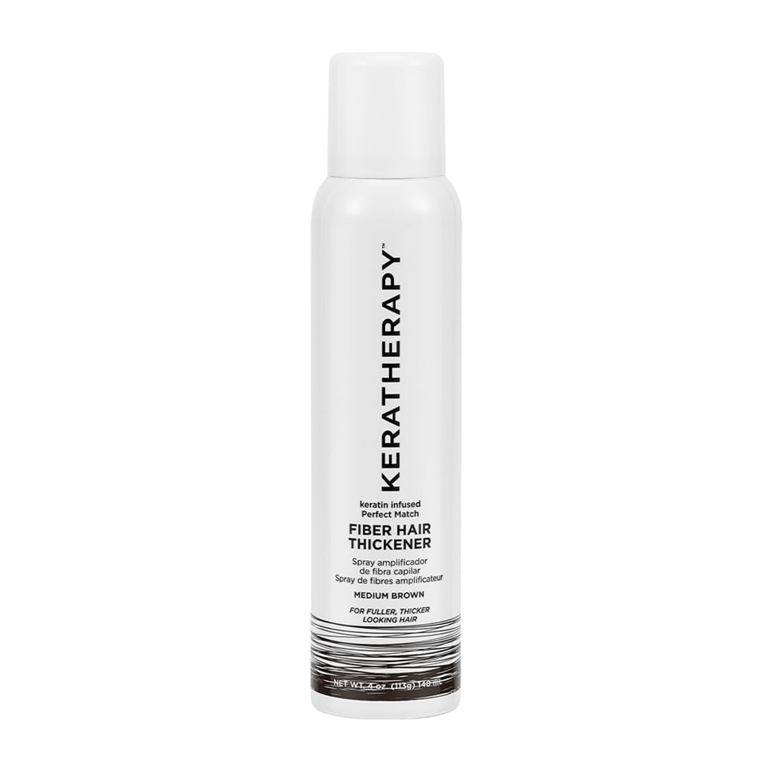 KERATHERAPY front packaging of medium brown fiber spray showing product benefit of instant volume