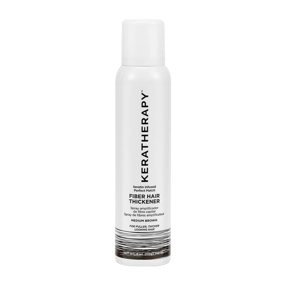 KERATHERAPY front packaging of medium brown fiber spray showing product benefit of instant volume
