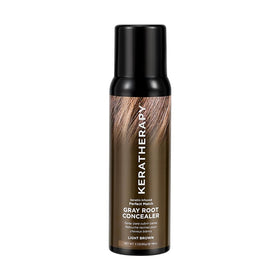 Keratherapy front packaging showing light brown spray and immediate coverage benefit