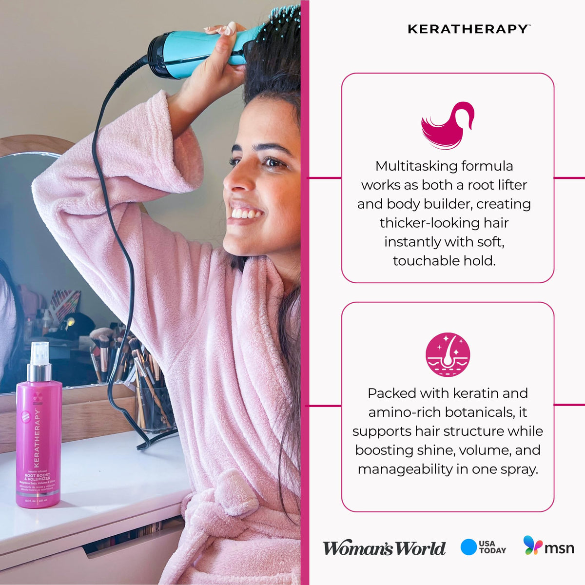 KERATHERAPY size comparison next to common bottle showing 8.5 fl oz scale