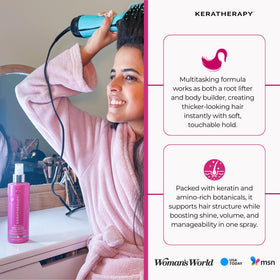 KERATHERAPY size comparison next to common bottle showing 8.5 fl oz scale