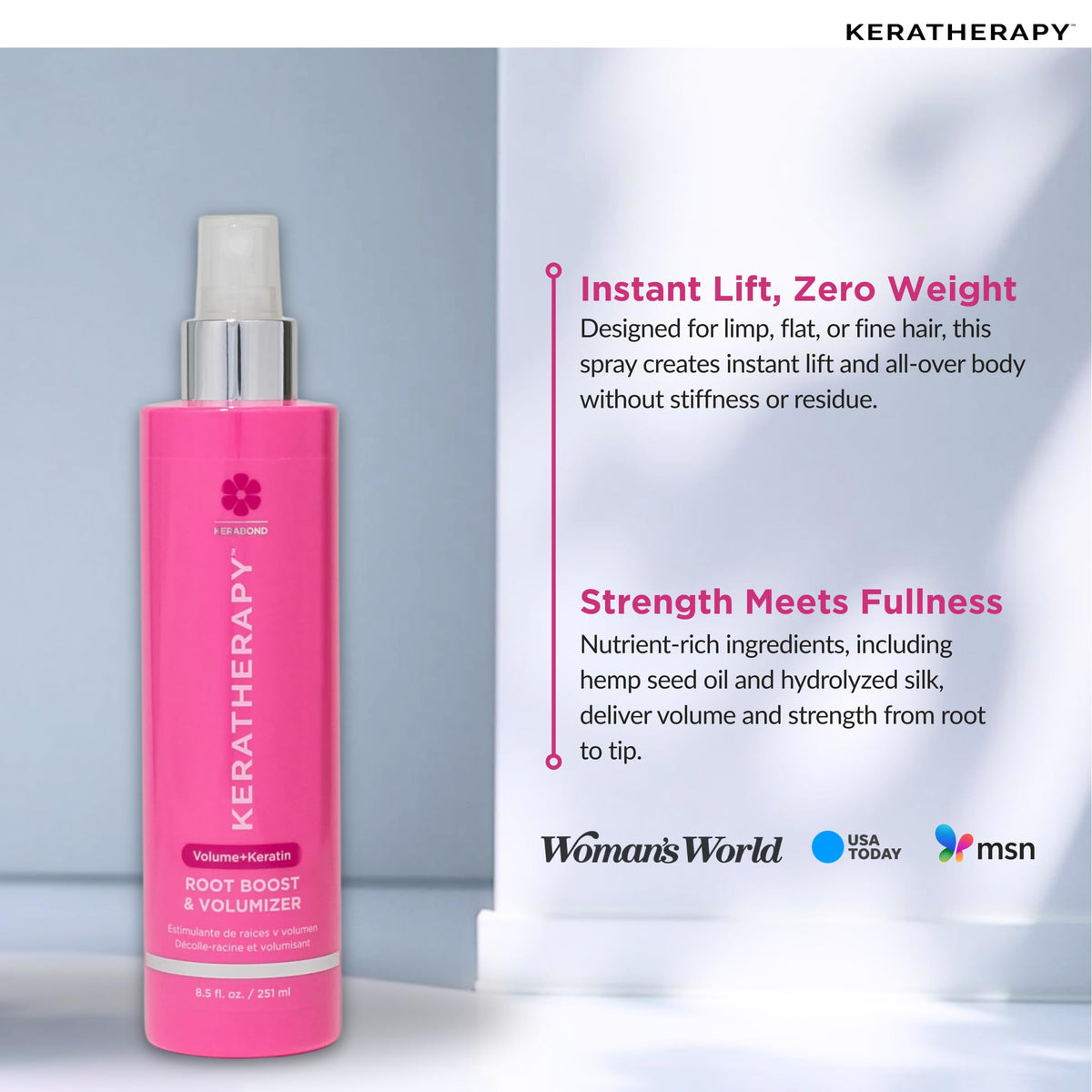 KERATHERAPY fine mist texture close-up for even lightweight coverage