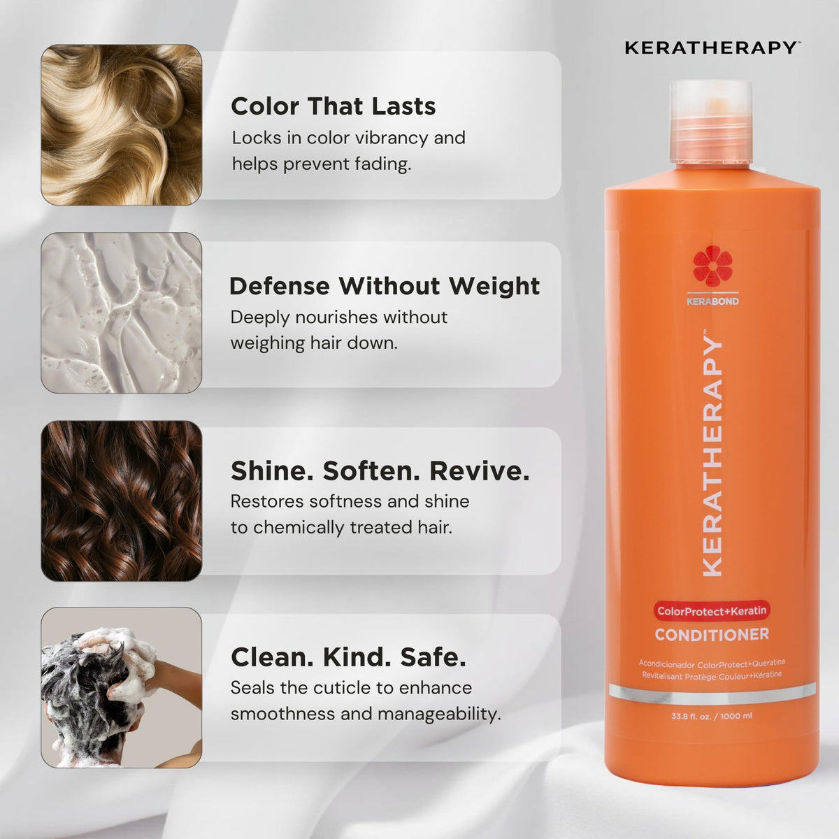 KERATHERAPY 1000ml bottle held in hand showing professional-size value and long use