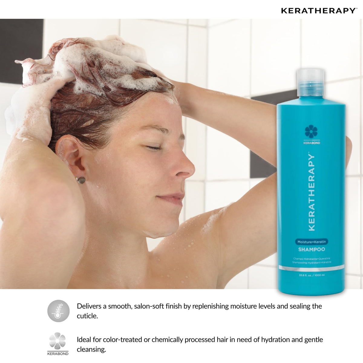 KERATHERAPY creamy foaming texture demonstrating gentle lather and cleansing