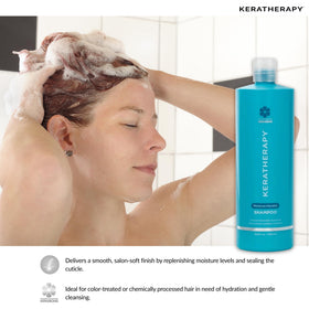 KERATHERAPY creamy foaming texture demonstrating gentle lather and cleansing